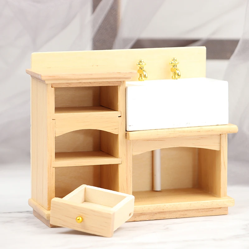 

1:12 миниатюрная деревянная раковина для кукольного домика, модель мебели, Реалистичная игрушка для кухонной раковины, украшение для кукольн...