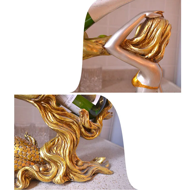 

47cm Mermaid Big Wine Holder Sexy Girl Long Hair Bottle Holder wine Rack Vintage Tone Coloured Polished Resin Crafts wine stand
