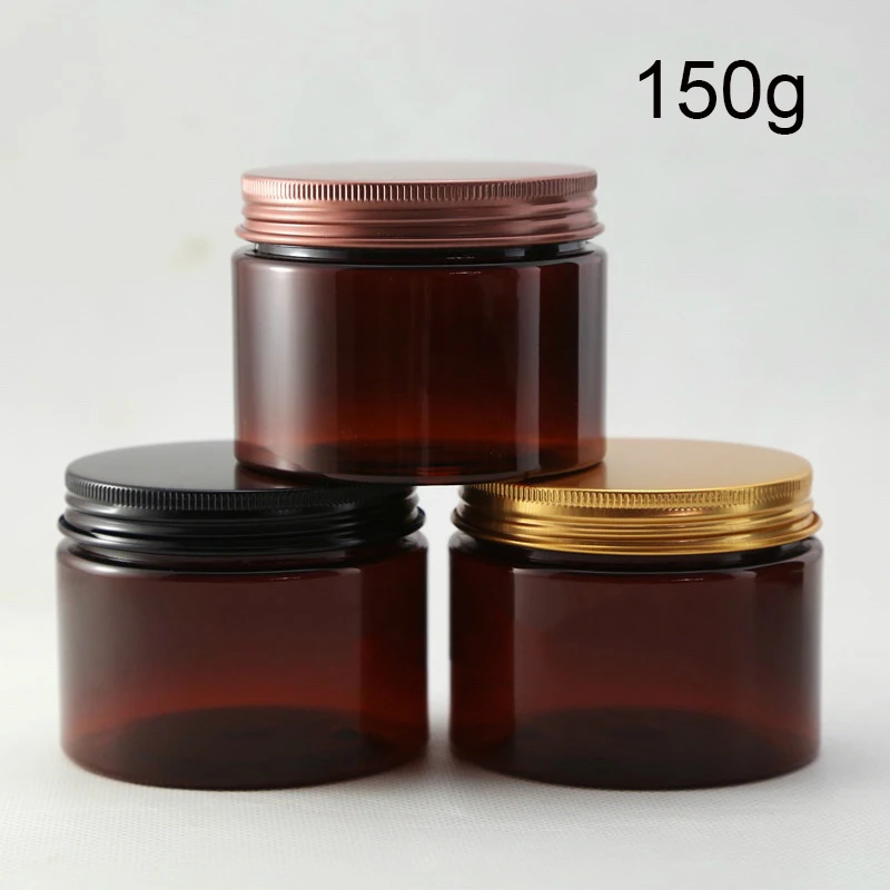 

10pcs Brown Plastic Empty 150g Jar Refillable Bottle 5oz Body Lotion Cream Tea Candy Sugar Coffee Storage Container Screw Cap