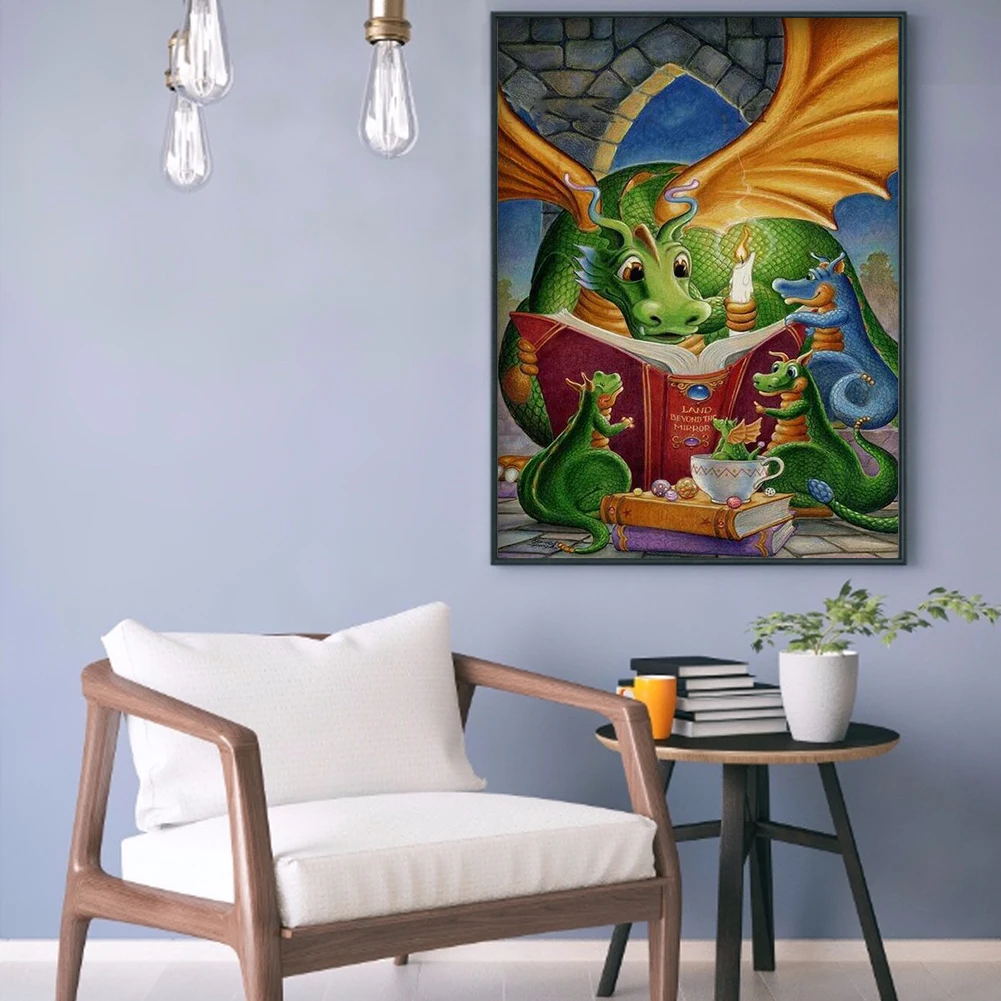 Green Dragon 5D DIY Diamond Painting Kits Resin Full Round Home Wall Art Kit Rhinestone Drawing Room Deco | Дом и сад