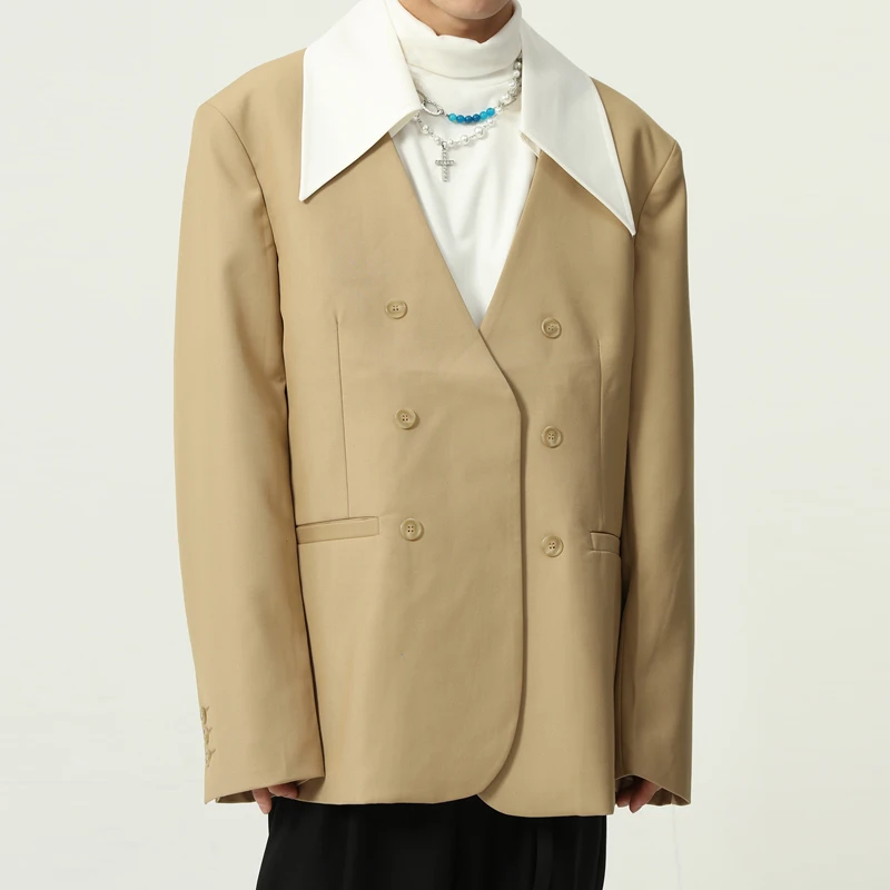 

Men's Wear Tide Koean Casual Suit Coat For Male 2021 Autumn New Patchwork Loose Simple Long Sleeve Big Size Blazers For Male
