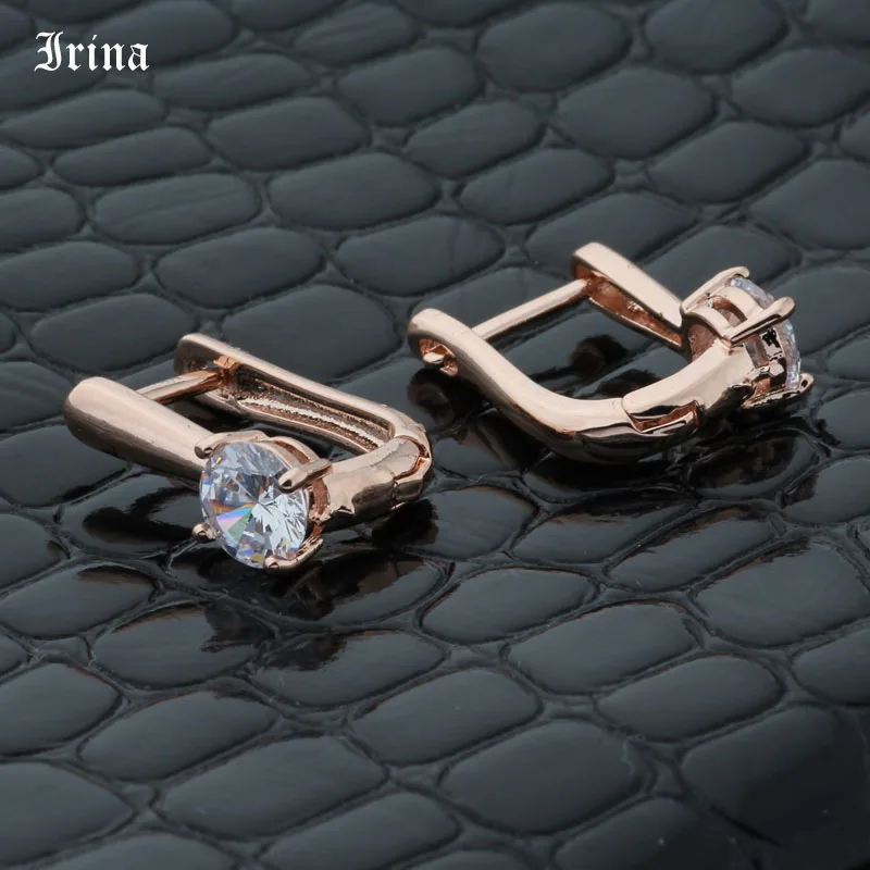 Женские серьги подвески из розового золота 585 пробы простые круглые с кубическим