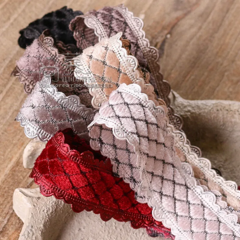 100 ярдов край пикота бархатная лента в клетку со стразами ткань для вышивки косая