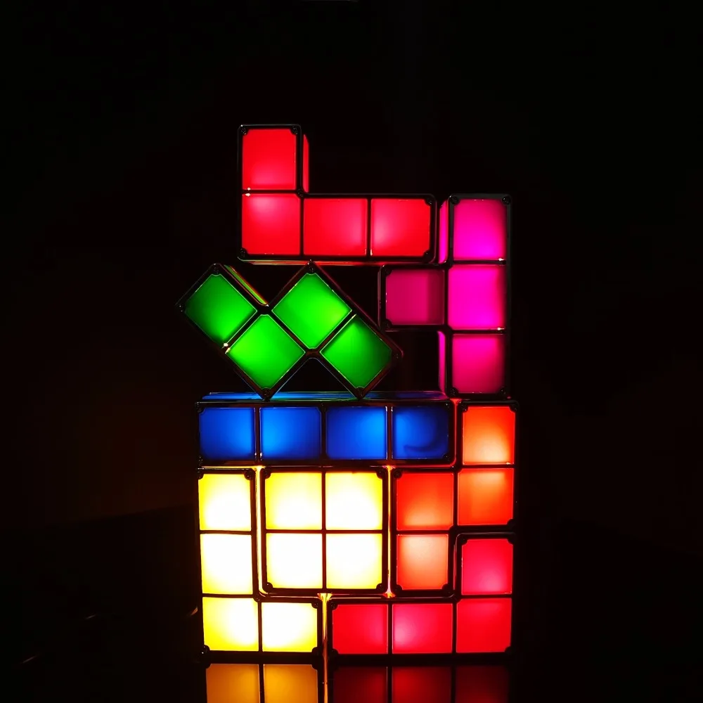 DIY Tetris светильник головоломка Штабелируемый светодиодный блок светодиодная