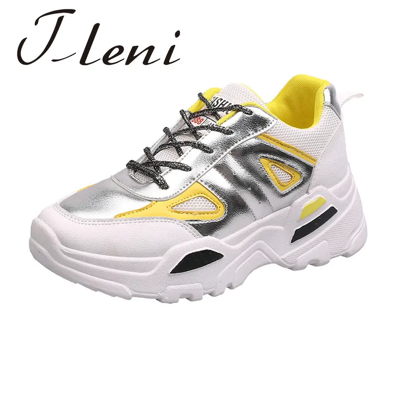 Женские Дышащие Беговые кроссовки большой размер 36-42 толстая подошва белые на