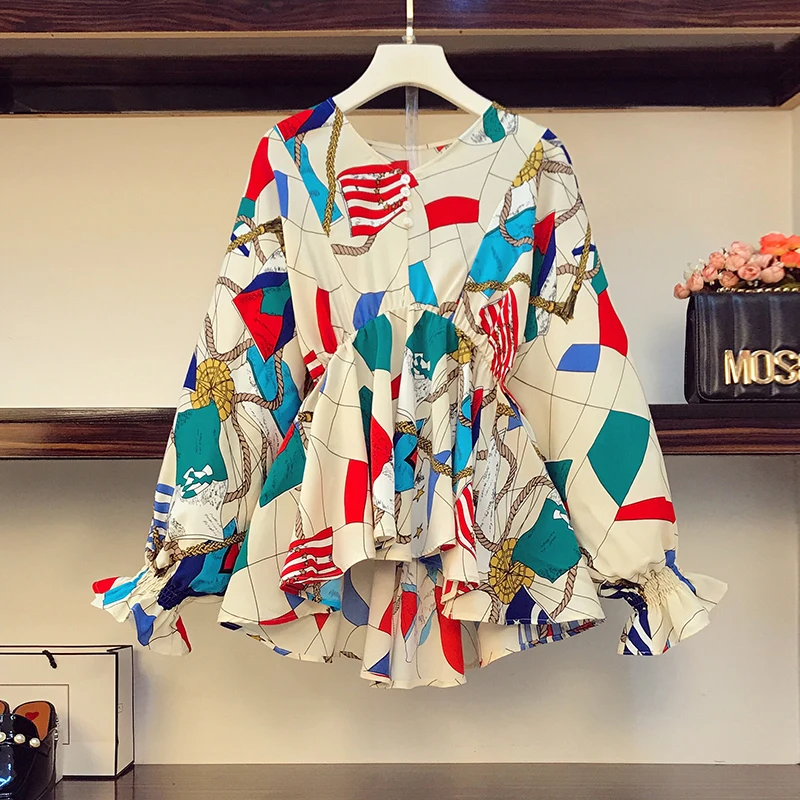 Женский офисный костюм размера плюс 4XL Цветочная рубашка и джинсовые брюки