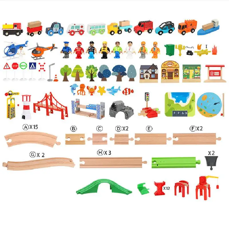 Деревянная железная дорога детская Приморская городская сцена парковочный