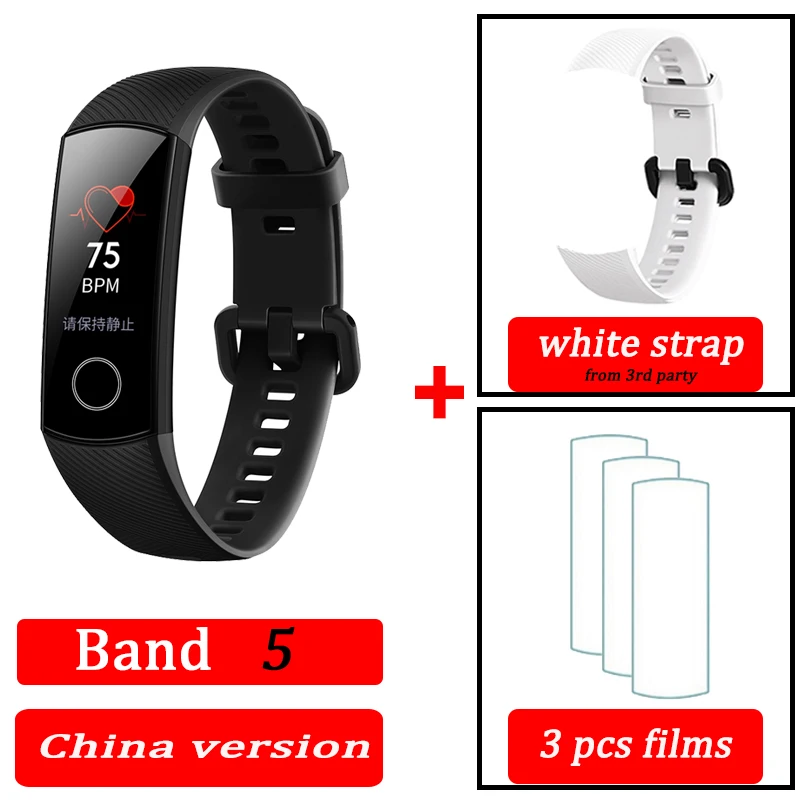 black CN band5 white Honor Band 4 band 5 умный Браслет 50 м водонепроницаемый цветной сенсорный экран пульсометр сна оснастка умный Браслет - Цвет: black CN band5 white