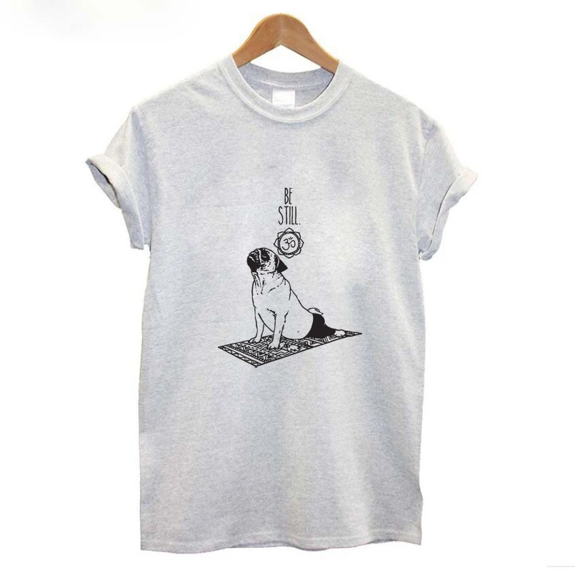 Забавная футболка для Мопсов йоги женская летняя хлопковая уличная одежда