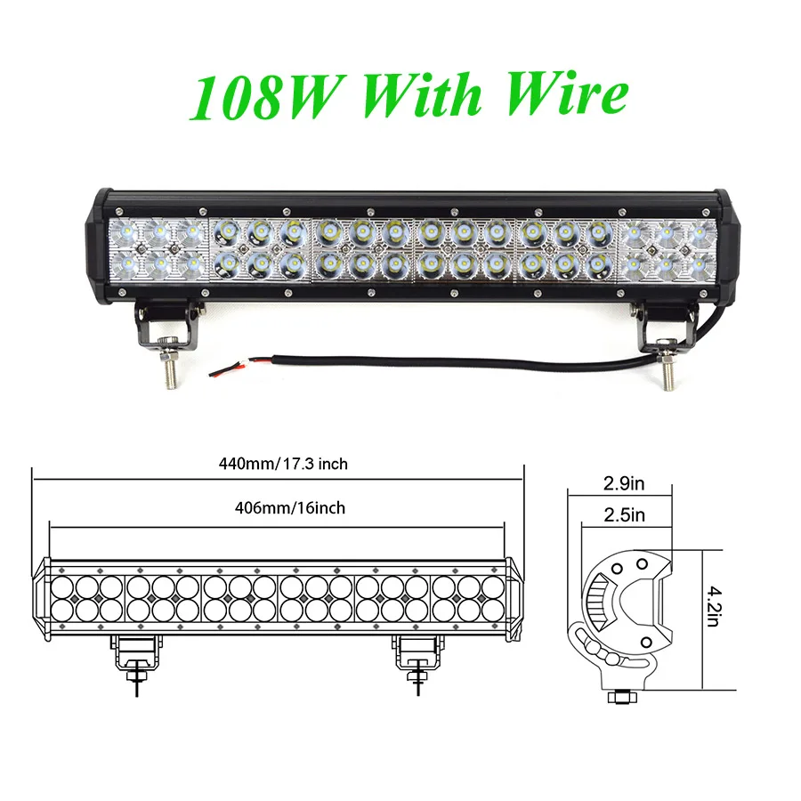 1PC 108W With Wire 1/2 шт. 18 Вт 36 Вт 72W фары для 108 Вт Светодиодный светильник бар Подсветка 12v точечное освещение комбинированный балка для грузовика трактор ATV SUV 4X4 4WD внедорожный головной светильник s - Цвет: 1PC 108W With Wire
