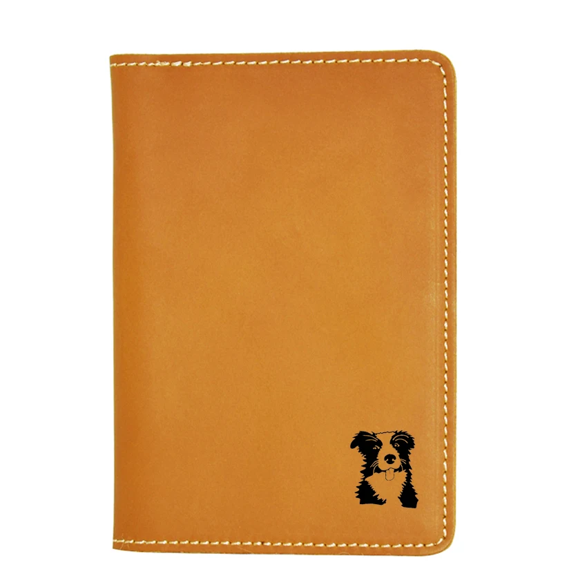 Yellow passport cove Чехол для паспорта собаки Border Collie, кожаный чехол для кредитных карт, кошелек с выгравированным изображением, кошелек для паспорта - Цвет: Yellow passport cove