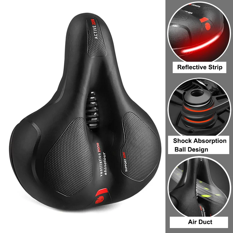 

Hollow Breathable Bicycle Saddle Men Women MTB Road Bike Saddle Shock Absorbing Comfortable Big Butt Bike Seat Safety Warning