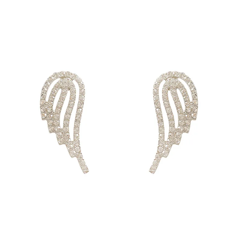 

Simple fashion advanced sense cold wind S925 silver needle inset diamond wing earrings for women