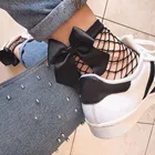 Женские Дышащие сетчатые носки в стиле Харадзюку, шикарная уличная одежда, сексуальные ажурные сетчатые носки с бантом для девушек