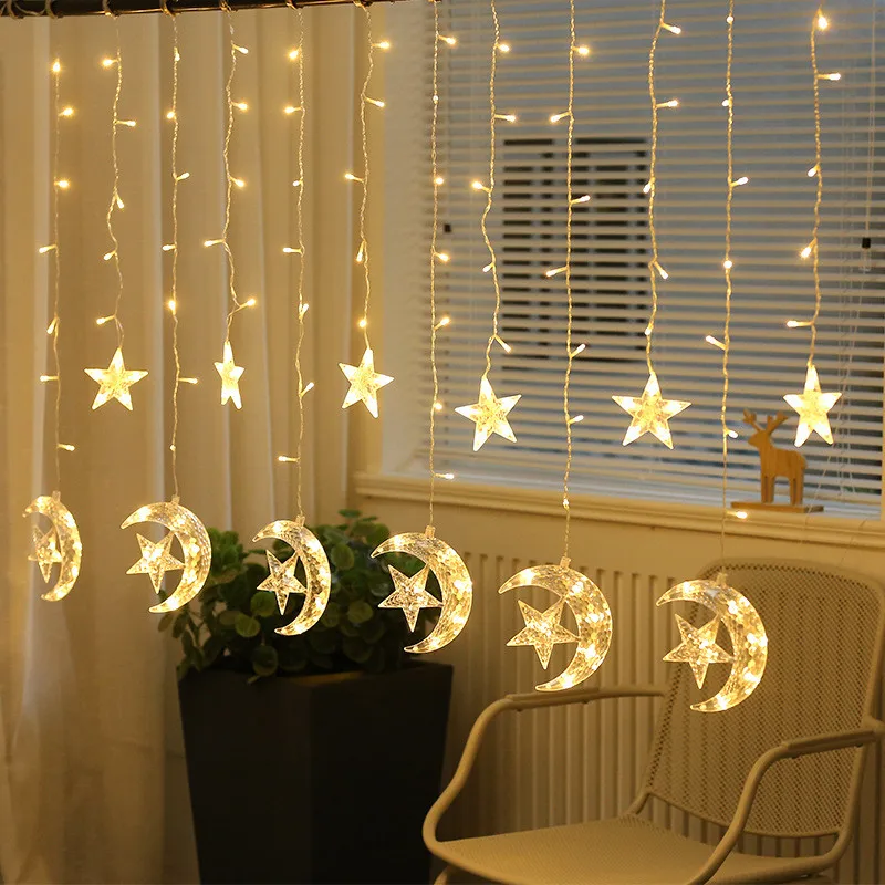 

Christmas Fairy Lights US/EU Plug Moon Star LED String Lights Garland Window Curtain Indoor Tree Decor Halloween Wedding Light