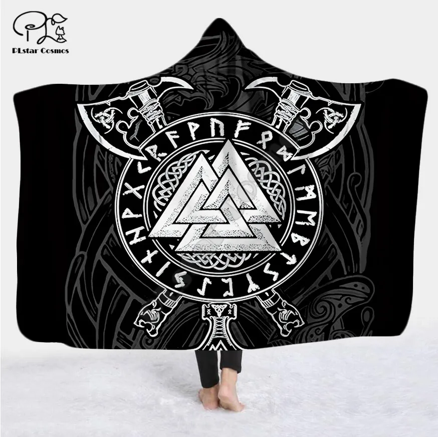 

Viking tattoo Character Hooded Blanket Adult colorful child Sherpa Fleece Wearable Blanket Microfiber Bedding style-1