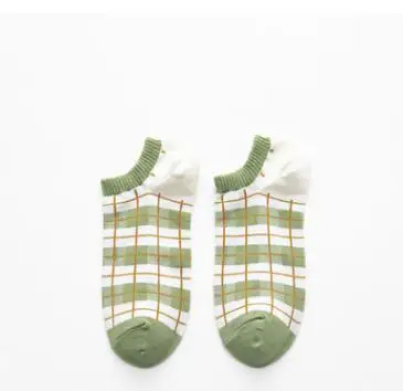 10pairs/lot korean style woman cotton green striped low cut female cotton short socks