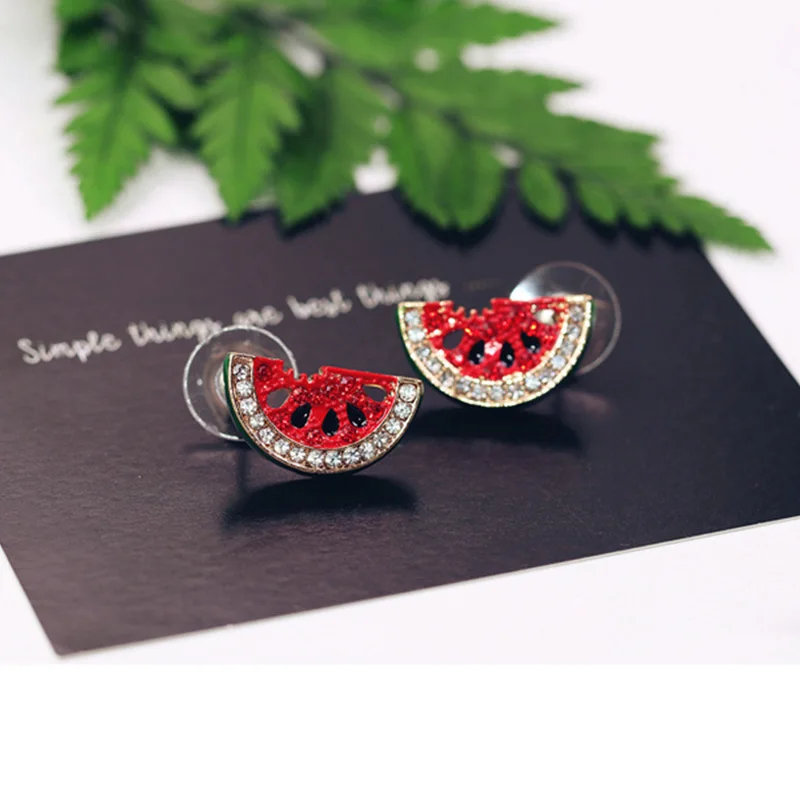 

Korean Version of Rhinestone Watermelon Earrings Cute Fashion Cute Student Japanese and Korean Earrings Fashion Stud Earrings