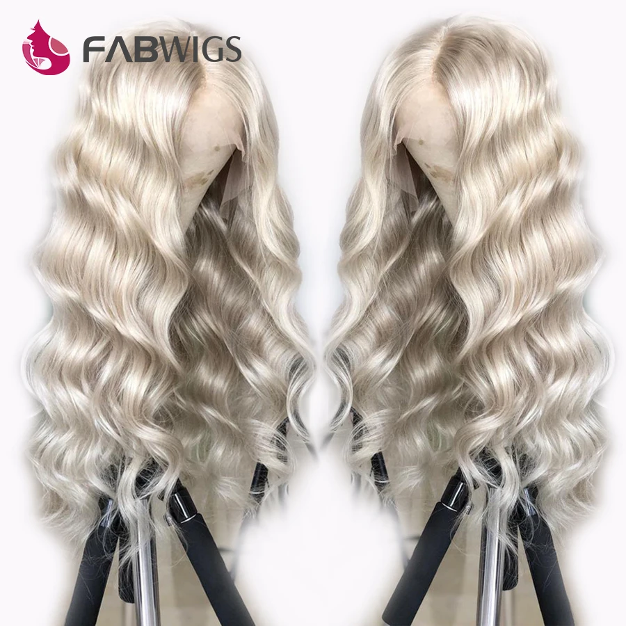 Fabwigs 180% Плотность пепепельный светлый кружевной фронтальный парик из