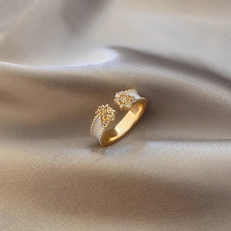 

Real Gold Plating Korean Fashion Simple Personality Ring Diamond Dripping Open Ring Net Red Temperament Design Jewelry