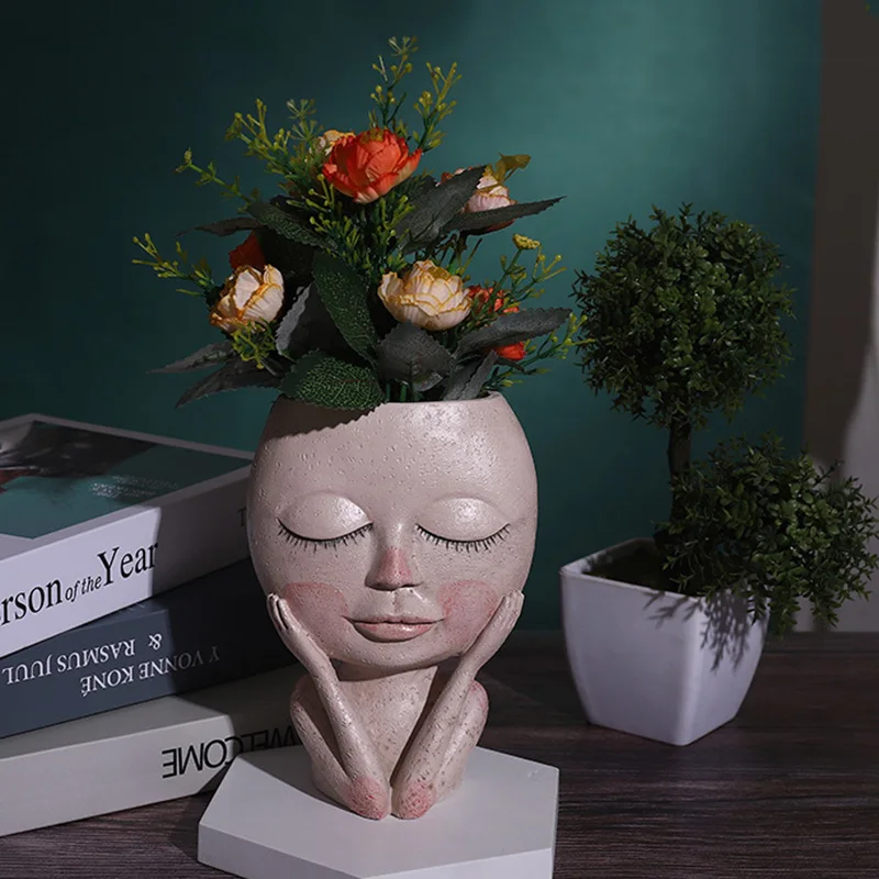 

Home Garden Decoration Nordic Ins Resin White Creative Art Ornaments FlowerPots Desktop Figurines Resin FlowerPots Artware