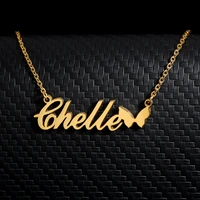 personalized custom name necklaces with butterfly for women gold color stainless steel chain pendant necklace jewelry