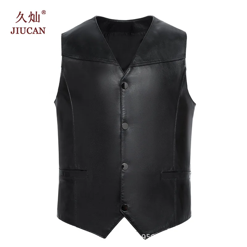 

2021 Men's Leather Vest V-neck Stitching Casual Leather Vest