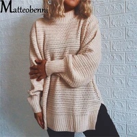 oversized casual loose pullovers womens 2021 autumn winter half high collar hip hop streetwear ladies knitted crochet sweaters