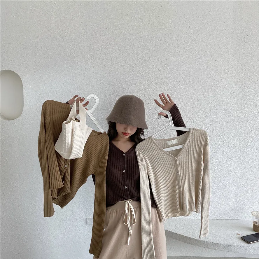 Women's V-neck Elastic Single-breasted Knitted Cardigan |