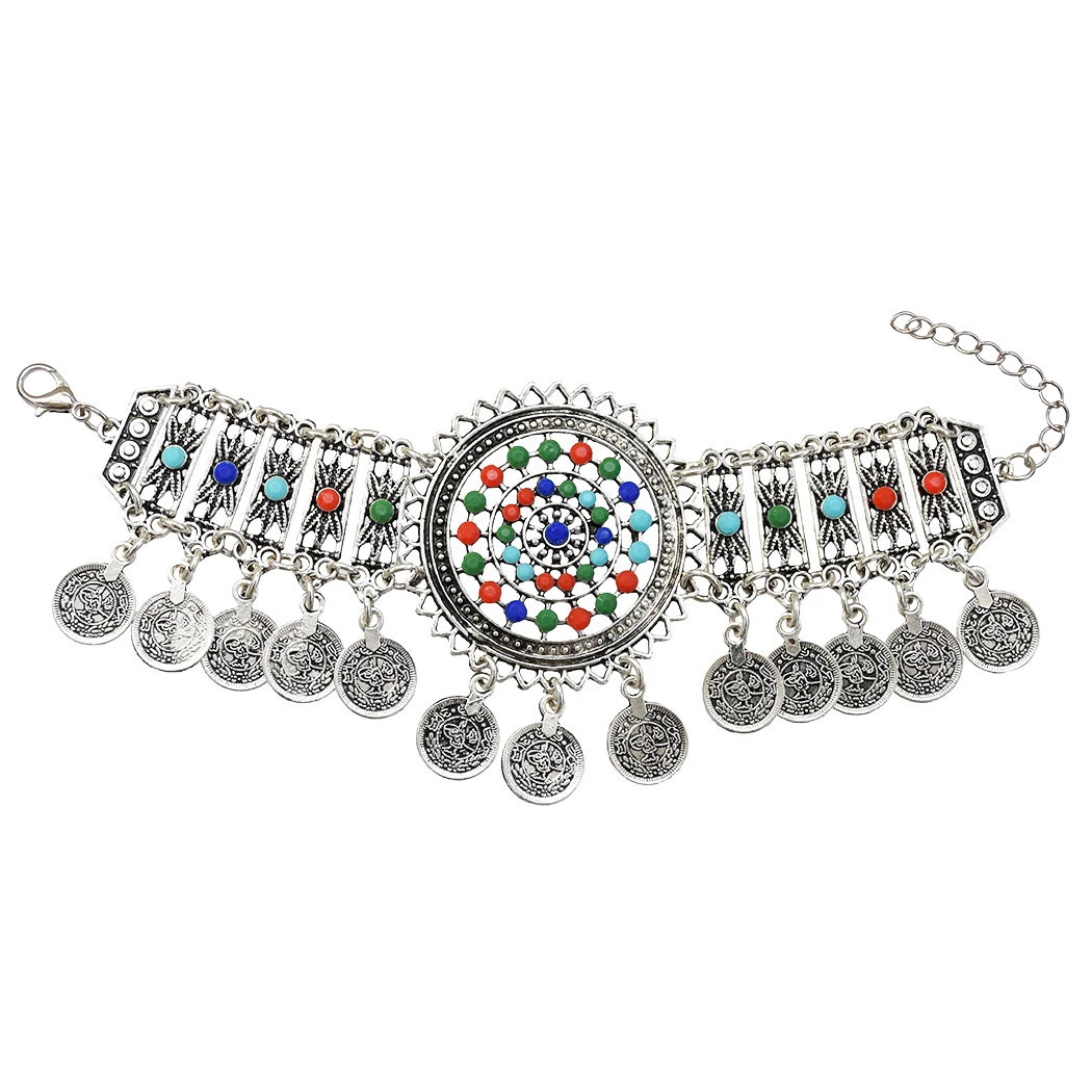 Женское цыганское ожерелье-чокер и серьги Jhumka, браслеты в богемном стиле с серебряной монеткой на голову, винтажное танцевальное украшение для волос, индийские, афганские