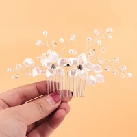 resin flower hair comb clip crystal pearl bridal wedding jewelry silver color hair pins for women accessories bride headpiece