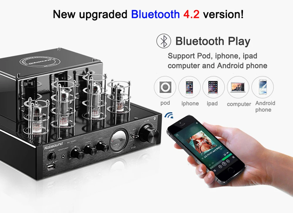 Усилитель с вакуумной трубкой Nobsound поддержкой Bluetooth USB оптический коаксиальный