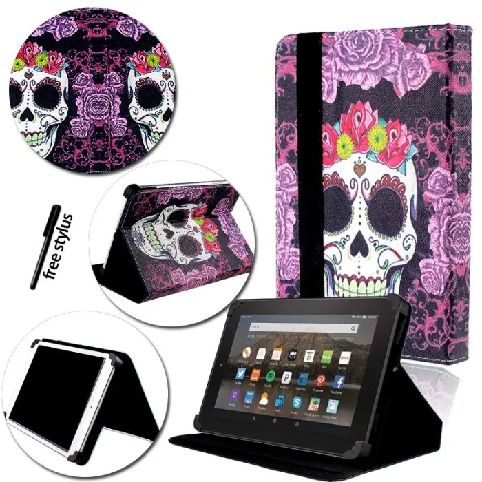 Purple Skull KK&LL для Amazon Fire HD 8(6th/7th/8th Gen, выпуск)-кожаный чехол-книжка для планшета+ bluetooth-клавиатура - Цвет: Purple Skull