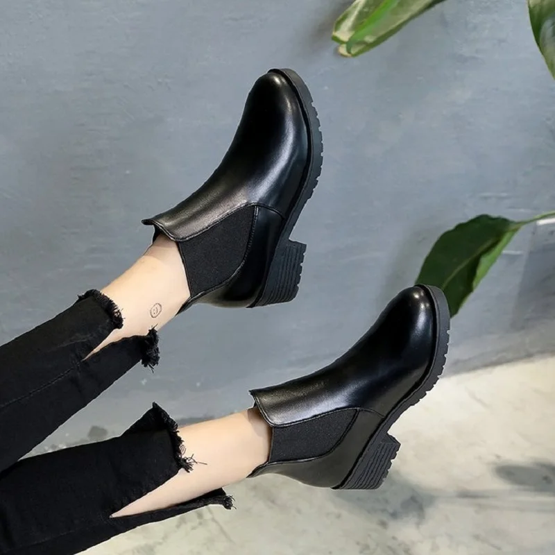 2019 г. Новые женские ботинки на низком каблуке сезон осень зима комплект из PU