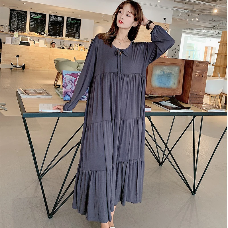 

New Ladys Modal Tiered skirt Nightgown Nightie Long Maternity Dress Home Dress Sleepwear Fat MM Night Shirt Loose Nightwear