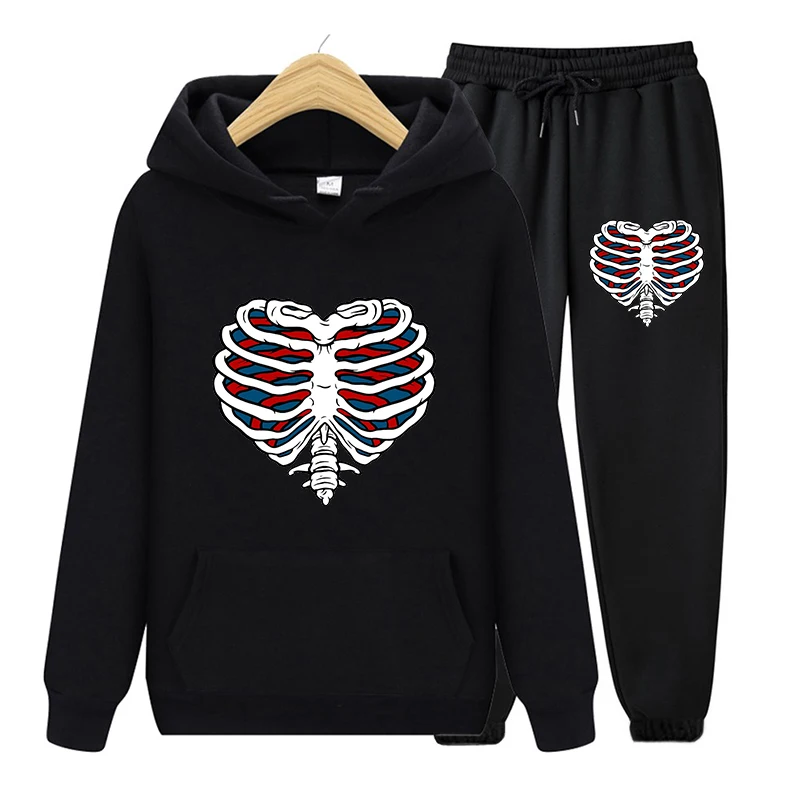 

Women Tracksuit Hooded Two Piece Set Skull Print Oversized Hoodies Jogger Pants Sets Female Winter Casual Lady Sportswear Suit