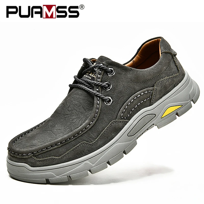 Men Shoes Genuine Leather Flats Loafers High Quality Wear Resistant Sole Outdoor Sneakers Male Casual | Обувь