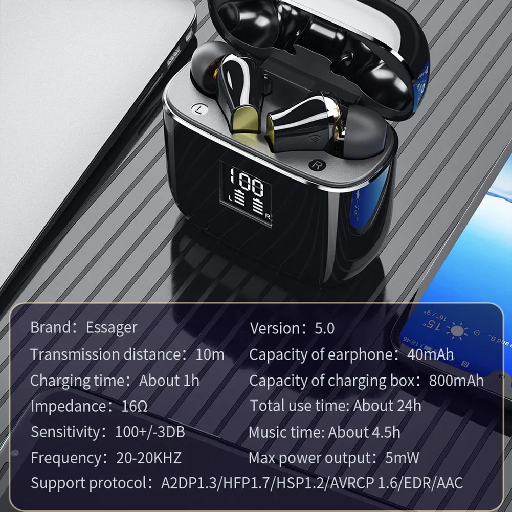 

TWS Wireless Bluetooth 5.0 Headphones Mini Cordless Sports Headset Waterproof In-Ear Earphones with Mic For iPhone