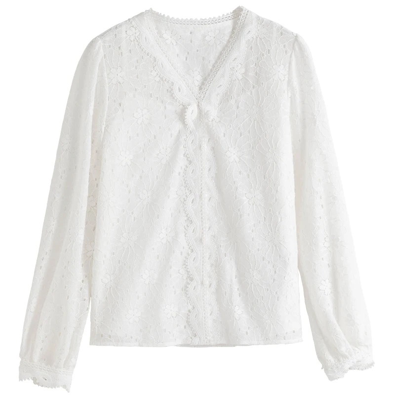 

DUSHU 2021 Autumn New Blouses For Women Ladies Tops French Tenderness Lace Top Puff Sleeve Top Women-blouses Woman Tops