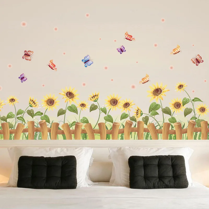 

New Beautiful Sunflower Baseboard Wall Sticker Living Room Bedroom Corner Decorative Decals Modern Sun Flowers Decals Home Decor