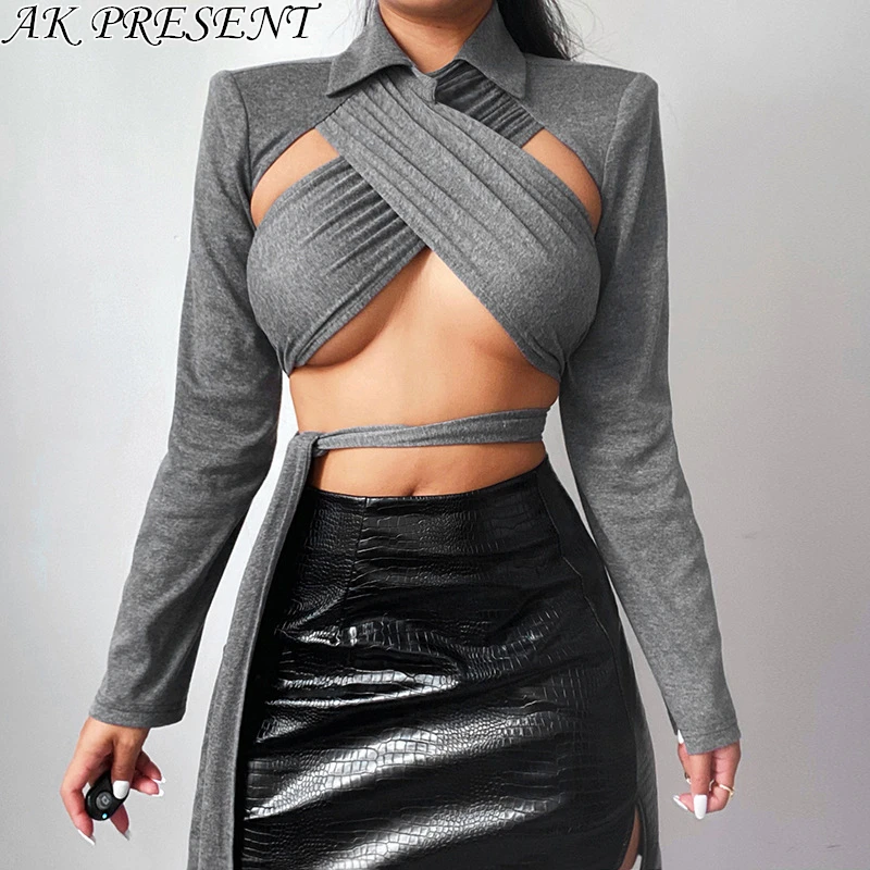 

Short Shirt Sexy Tube Crop Top Strap Women's Streetwear Y2K FashionT-shirt Autumn New Solid Color 2021 Autumn Blouse