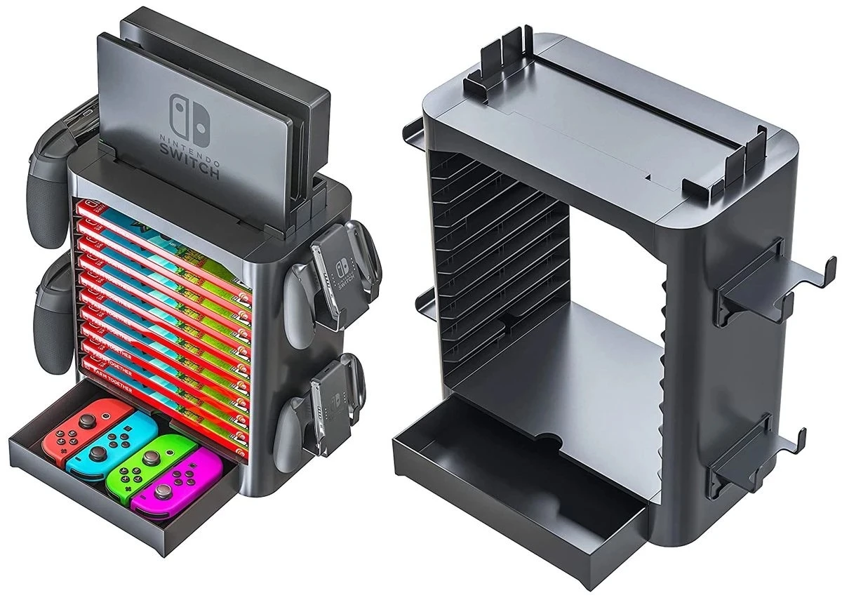 10 layers game disc storage tower bracket 4 switch pro controller holders console stand with 1 drawer for nintendo switch dock free global shipping