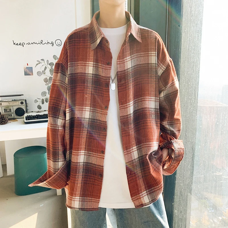 Клетчатая рубашка Мужская модная хлопковая футболка в стиле ретро повседневные