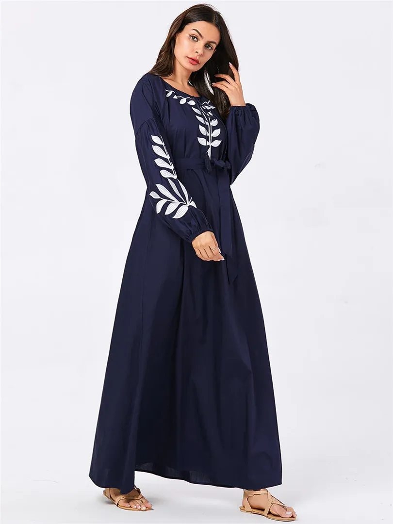 Abaya женское платье с длинным рукавом фонариком 4XL размера плюс темно синее Ретро
