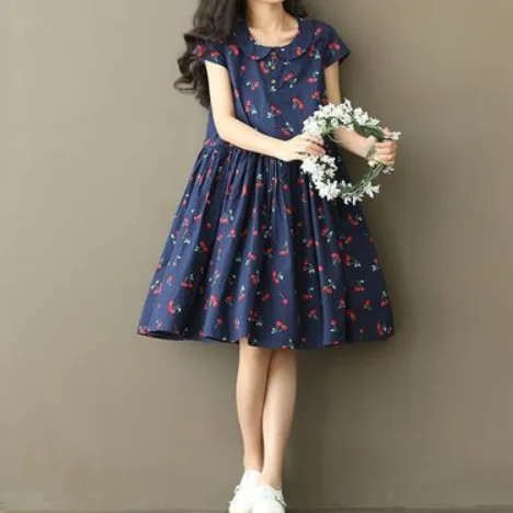 Лето 2020 новинка большие размеры женское милое платье в стиле Mori Girl вишневый принт