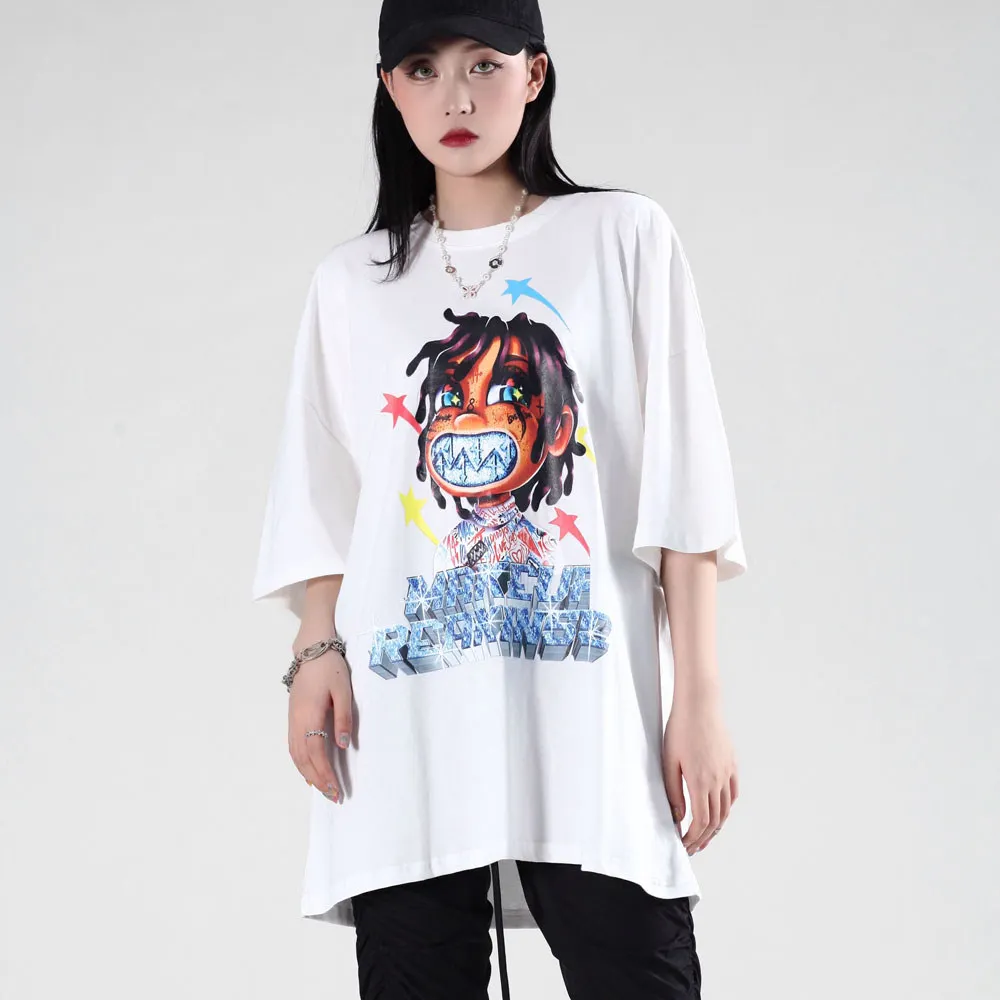 

2021 Men Hip Hop Streetwear Tshirt Shinning Teeth Kid Printed T-Shirt Spring Summer Harajuku Cotton Loose Short Sleeve Tops Tees