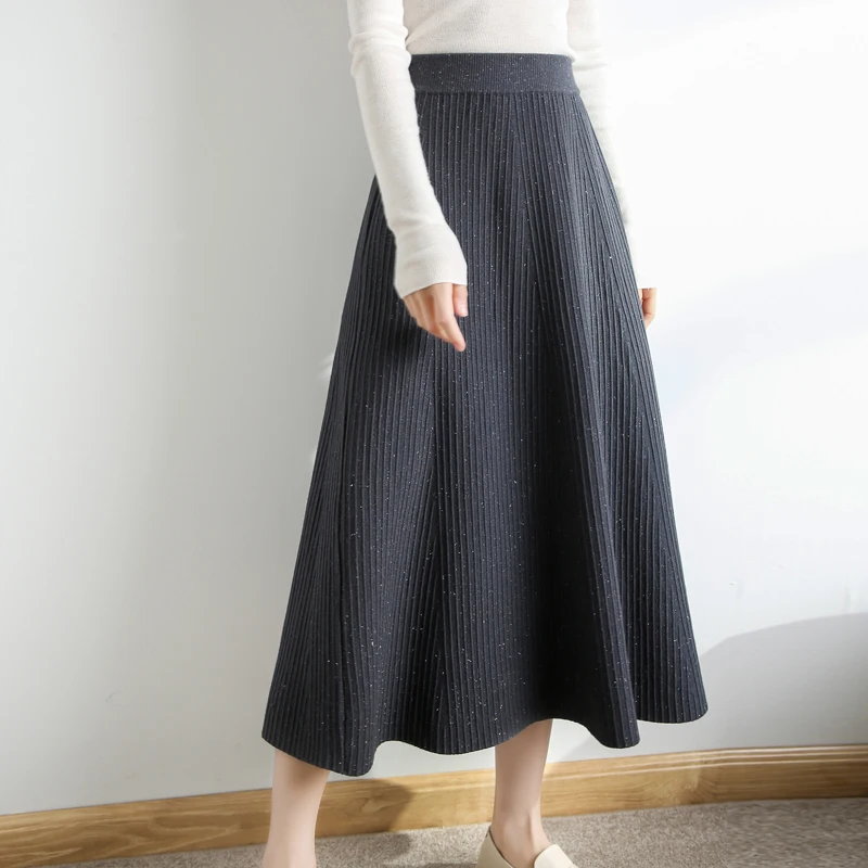 

2021 women winter 100% Cashmere skirt knitted High Quality Long Female Warm