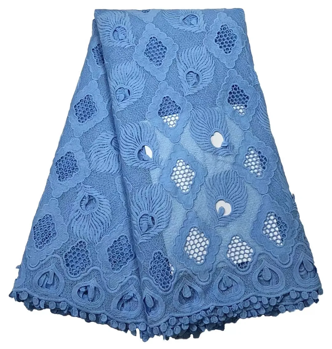 

New Arrival Pure Color Blue African Mesh 5yards Milk Silk Cotton Cord Lace Fabric for Party Wedding Bride Lace Fabric Dress