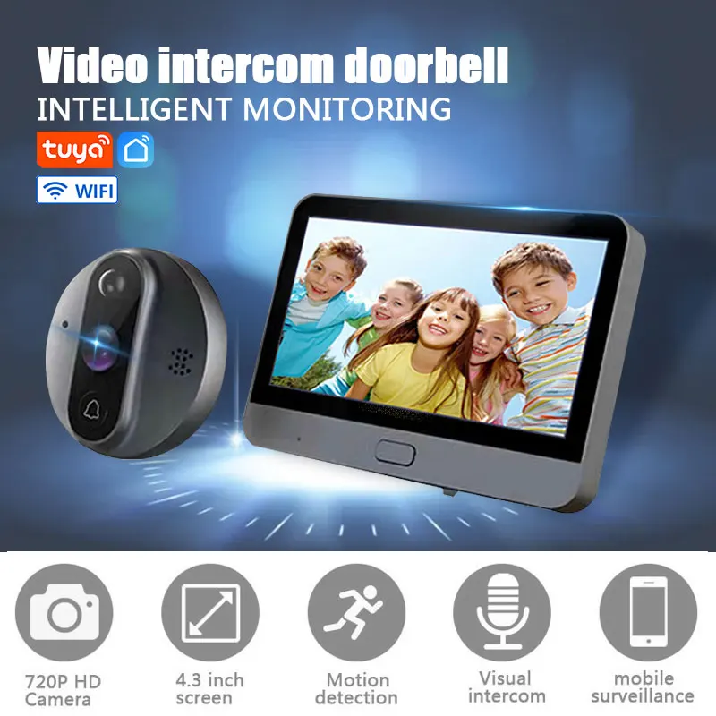 

4,3 дюймовый монитор, цифровой видеоглазок, кольцо для видеонаблюдения, запись голоса, видео, дверной глазок, камера обнаружения движения