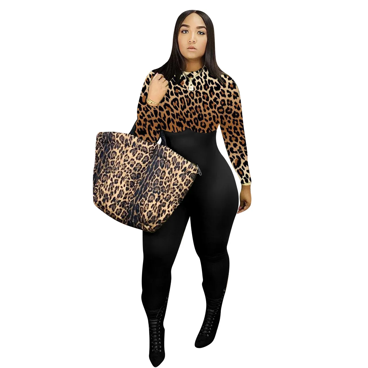 

Irregular Printing Office Lady Rompers Womens Jumpsuit Leopard Grain Womens Fashion Bodysuit